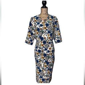 ZARA BLUE GREEN FLORAL ON IVORY 2 PIECE SKIRT & TOP CO-ORD SET SIZE L